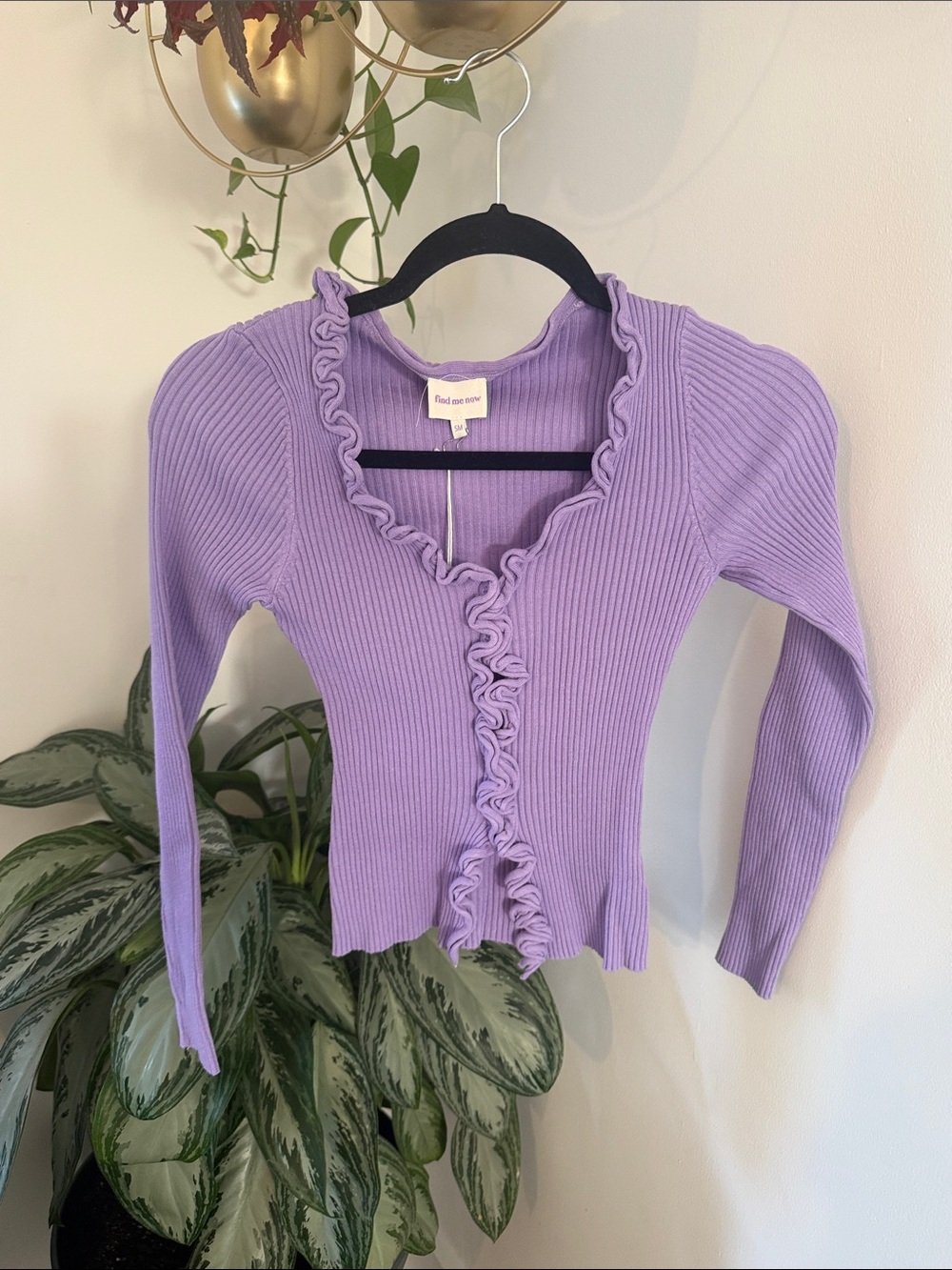 Find Me Now Lavender Ruffle Ribbed Cardigan